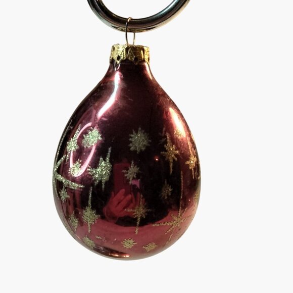 Vintage Glass Teardrop Ornament With Gold Glitter Stars - Picture 3 of 5